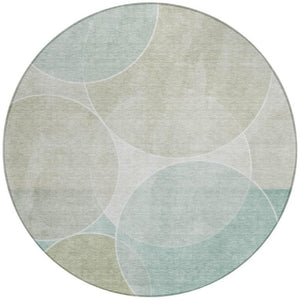 8 Ft Round Turquoise Geometric Polyester Rug Washable for Indoor Outdoor Spaces