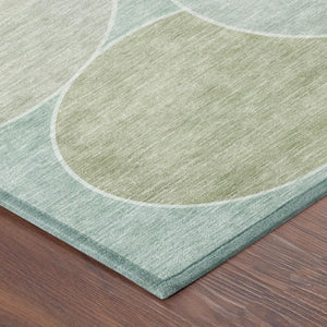 8 Ft Round Turquoise Geometric Polyester Rug Washable for Indoor Outdoor Spaces