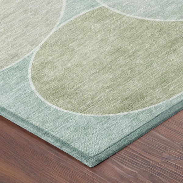 8 Ft Round Turquoise Geometric Polyester Rug Washable for Indoor Outdoor Spaces