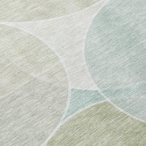 8 Ft Round Turquoise Geometric Polyester Rug Washable for Indoor Outdoor Spaces