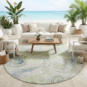 8 Foot Round Paisley Polyester Area Rug Washable for Patio Porch or Family Room