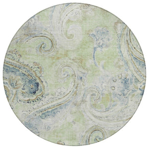 HomeRoots 8 Foot Round Paisley Polyester Area Rug Washable for Patio Porch or Family Room 739970