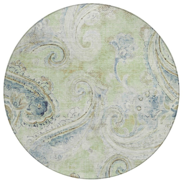 HomeRoots 8 Foot Round Paisley Polyester Area Rug Washable for Patio Porch or Family Room 739970