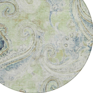 8 Foot Round Paisley Polyester Area Rug Washable for Patio Porch or Family Room