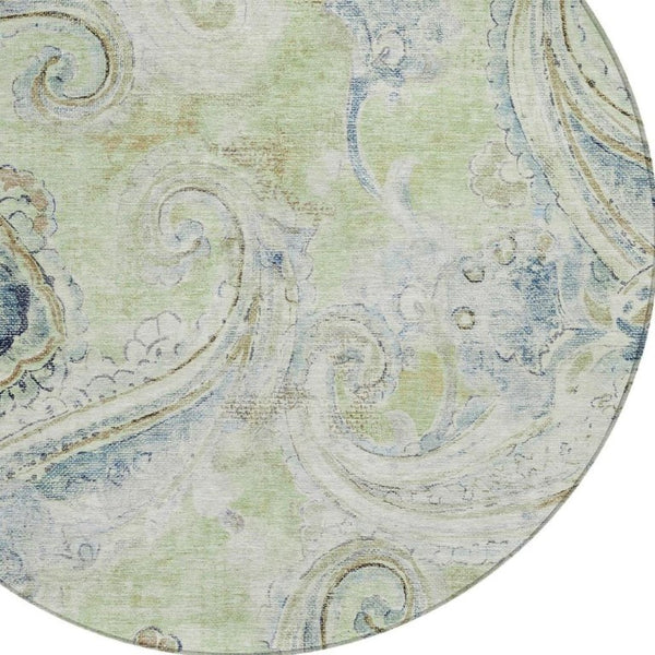 8 Foot Round Paisley Polyester Area Rug Washable for Patio Porch or Family Room
