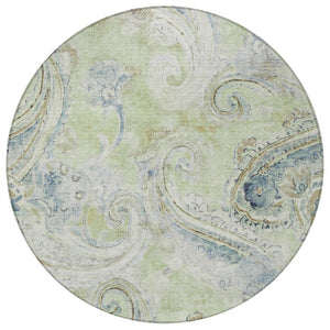 8 Foot Round Paisley Polyester Area Rug Washable for Patio Porch or Family Room