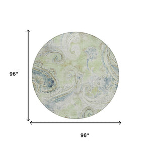 8 Foot Round Paisley Polyester Area Rug Washable for Patio Porch or Family Room