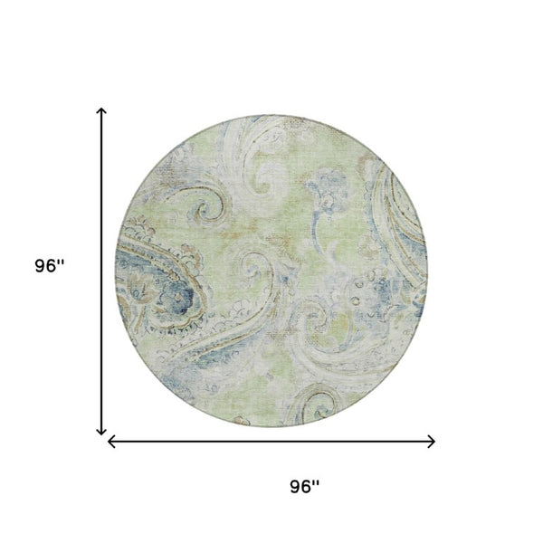 8 Foot Round Paisley Polyester Area Rug Washable for Patio Porch or Family Room