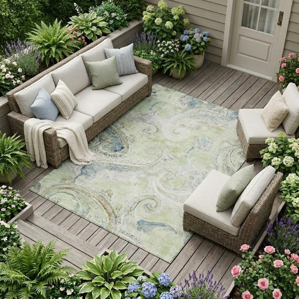 8 X 10 Paisley Polyester Indoor Outdoor Rug Stain Resistant for Patio or Living Room