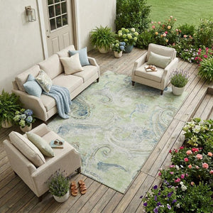 9x12 Paisley Polyester Area Rug Washable Stain Resistant Indoor Outdoor Patio