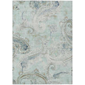 HomeRoots 5 X 8 Aqua Teal Paisley Polyester Area Rug Washable Stain Resistant Indoor Outdoor 739975
