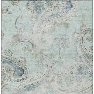 5 X 8 Aqua Teal Paisley Polyester Area Rug Washable Stain Resistant Indoor Outdoor