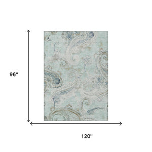 8 X 10 Aqua Teal Paisley Polyester Washable Rug for Patio Porch or Living Room