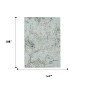 9 X 12 Paisley Polyester Area Rug Washable Stain Resistant Patio Porch Living Room