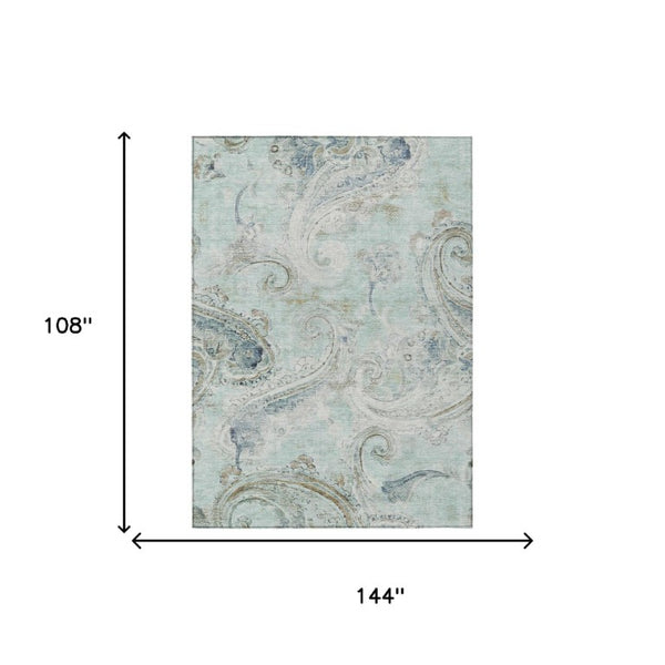 9 X 12 Paisley Polyester Area Rug Washable Stain Resistant Patio Porch Living Room