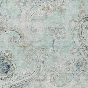 10 X 14 Aqua Teal Paisley Polyester Washable Rug for Patio Porch or Living Room
