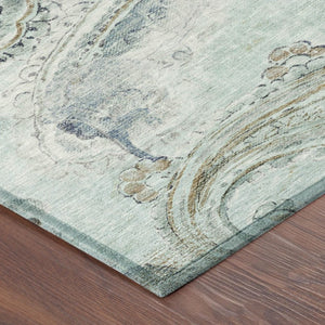 10 X 14 Aqua Teal Paisley Polyester Washable Rug for Patio Porch or Living Room