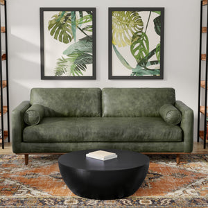 English Elm Morrison 89-Inch Mid-Century Modern Sofa In Moss Green Leather - Comfortable, Durable, Eco-Friendly Design B136P364290