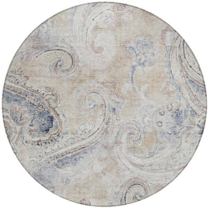 8 Foot Round Paisley Polyester Area Rug Washable Stain Resistant Indoor Outdoor Beige