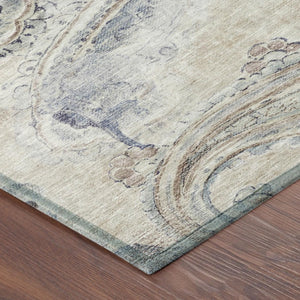 8 Foot Round Paisley Polyester Area Rug Washable Stain Resistant Indoor Outdoor Beige