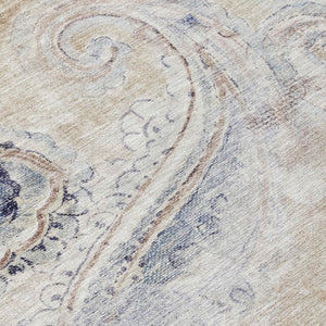8 Foot Round Paisley Polyester Area Rug Washable Stain Resistant Indoor Outdoor Beige