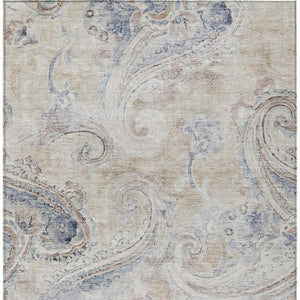 8x10 Beige Brown Paisley Polyester Area Rug Stain Resistant for Patio or Living Room