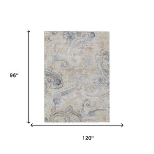 8x10 Beige Brown Paisley Polyester Area Rug Stain Resistant for Patio or Living Room