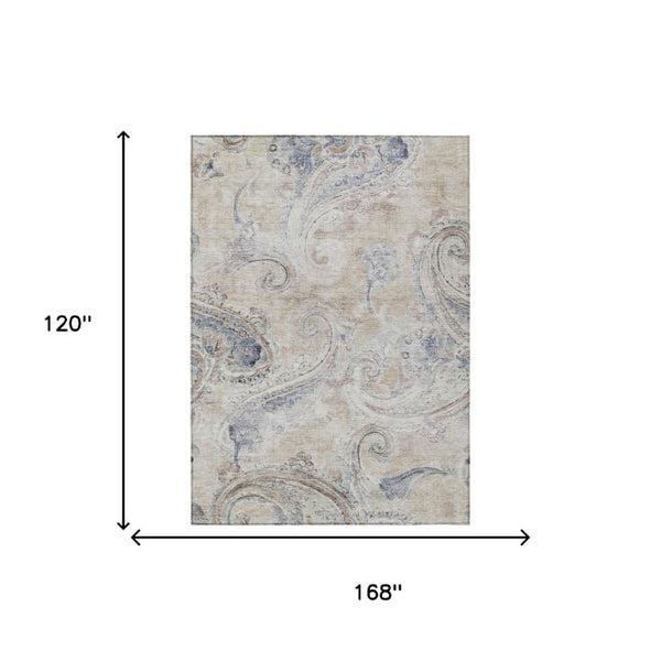 10 Ft X 14 Ft Paisley Polyester Area Rug Stain Resistant for Patio or Living Room