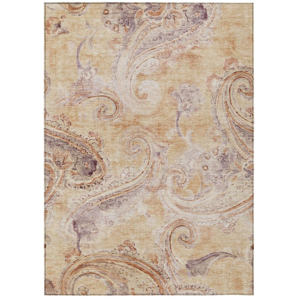 HomeRoots 5 X 8 Copper Orange Paisley Polyester Indoor Outdoor Rug Stain Resistant Decor 739987