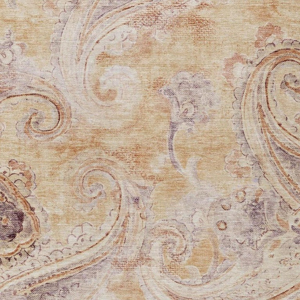 5 X 8 Copper Orange Paisley Polyester Indoor Outdoor Rug Stain Resistant Decor