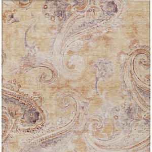 5 X 8 Copper Orange Paisley Polyester Indoor Outdoor Rug Stain Resistant Decor