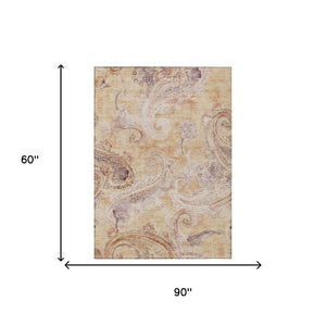 5 X 8 Copper Orange Paisley Polyester Indoor Outdoor Rug Stain Resistant Decor