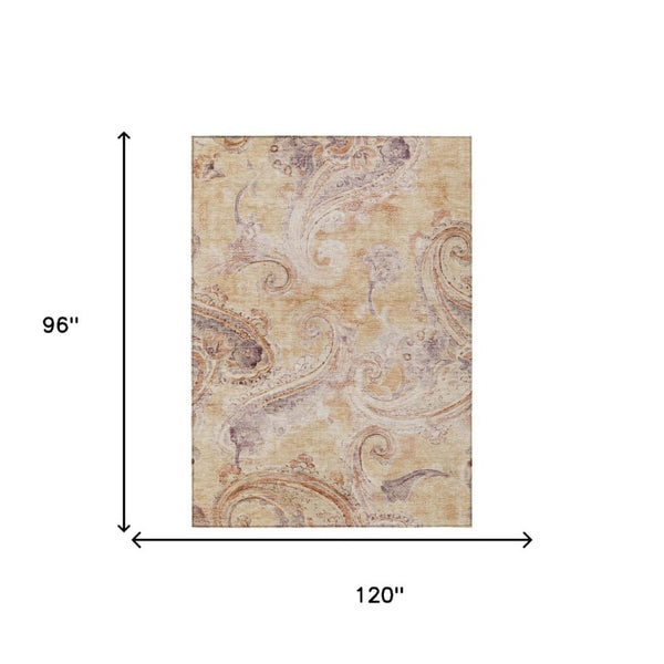 8 Ft X 10 Ft Copper Paisley Polyester Area Rug Stain Resistant Indoor Outdoor