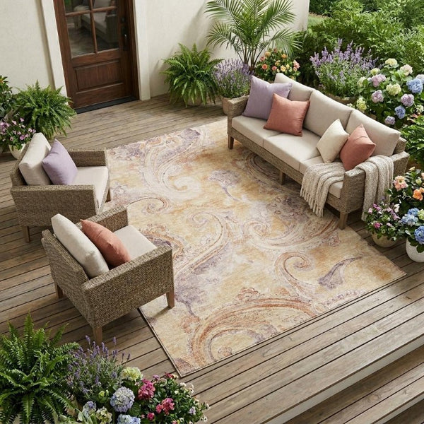 10 X 14 Paisley Polyester Area Rug Washable Stain Resistant Patio Living Room