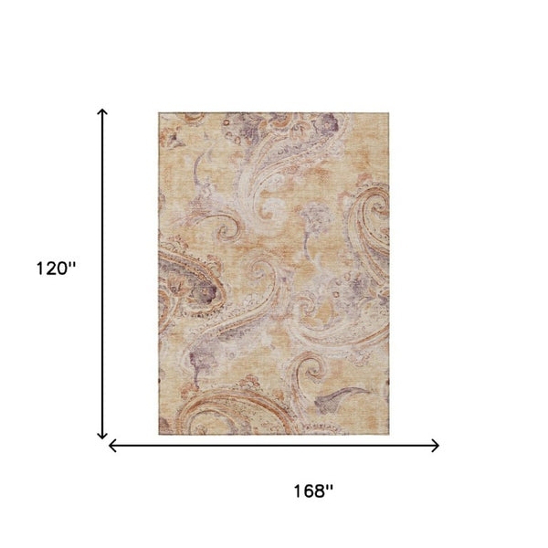10 X 14 Paisley Polyester Area Rug Washable Stain Resistant Patio Living Room