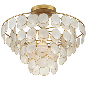 Bon Vivant Semi-Flush Mount Light Fixture - Ethereal Capiz Shell Design with Elegant Gold Finish