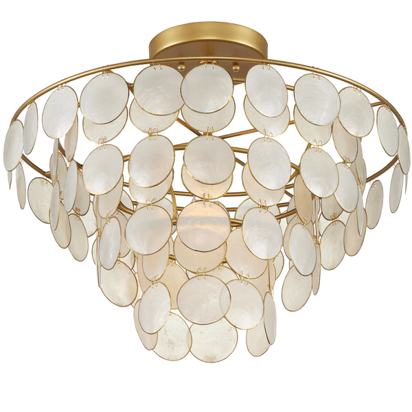 Bon Vivant Semi-Flush Mount Light Fixture - Ethereal Capiz Shell Design with Elegant Gold Finish