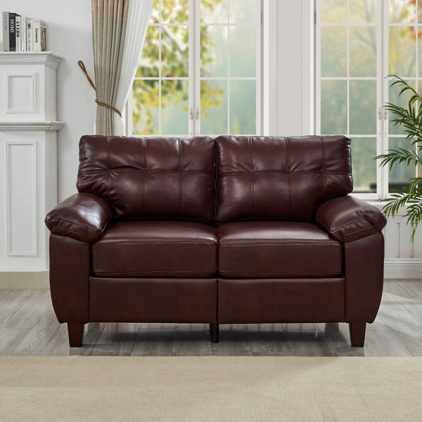 English Elm 59" Club Style Tufted Pu Leather Loveseat with Hidden Storage and Wide Padded Armrests Burgundy W1097S00244