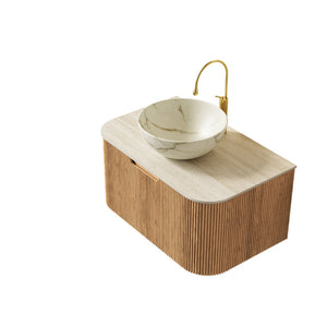 English Elm Muri Floating Bathroom Vanity Plywood Cabinet Sintered Stone Top Oak Drawer Beige,Natural Wood,Stone White W2615S00698