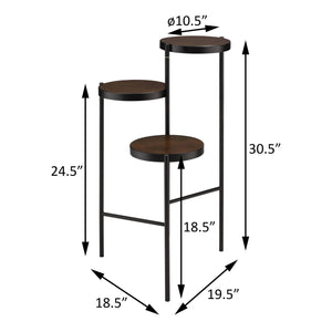English Elm Black 3-Tier Foldable Plant Stand in Walnut Finish — Space-Saving Metal Frame, Stylish Indoor Outdoor Decor B062P185701