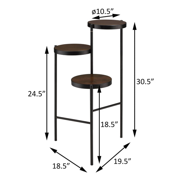 English Elm Black 3-Tier Foldable Plant Stand in Walnut Finish — Space-Saving Metal Frame, Stylish Indoor Outdoor Decor B062P185701
