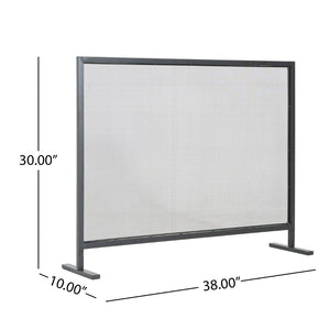 English Elm Regina Single Panel Iron Fireplace Screen Fine Mesh Hearth Guard in Matte Black N775P386918B