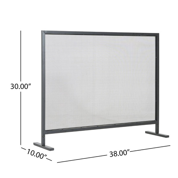 English Elm Regina Single Panel Iron Fireplace Screen Fine Mesh Hearth Guard in Matte Black N775P386918B