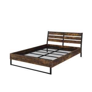 English Elm Juvanth Rustic Oak & Black Panel King Bed with Metal Slat Mesh Support — Industrial Rustic Centerpiece Oak 81.5 L x 30.12 W x 4.72 H B2726S00110