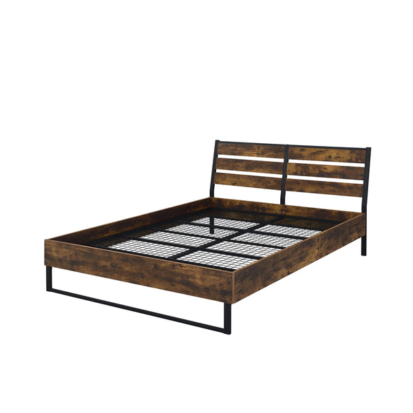 English Elm Juvanth Rustic Oak & Black Panel King Bed with Metal Slat Mesh Support — Industrial Rustic Centerpiece Oak 81.5 L x 30.12 W x 4.72 H B2726S00110