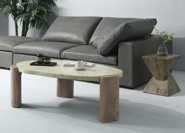 English Elm Dayana Off White & Oak Fiber Concrete Coffee Table - Sustainable 40mm Top, Minimalist Rustic Modern Elegance B2726S00127