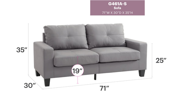 English Elm Modern Gray Sofa PU Track Arm 3-Seater 36"H x 71"W x 32"D - Stylish, Easy Assembly, Versatile Comfort for Living Rooms B078108260
