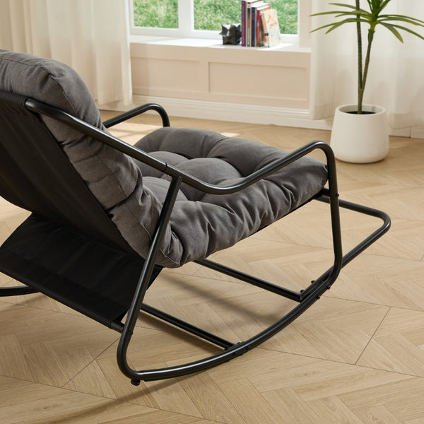 English Elm Outdoor Steel Rocking Chair Padded Seat Adjustable Swing for Patio or Bedroom W640P443541