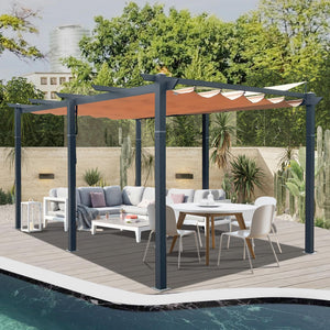 English Elm 11 11 X 16 FT Retractable Pergola with Weather-Resistant Canopy, Aluminum Frame, Easy Assembly, Versatile Outdoor Shade and Entertainment Space khaki W1859S00079