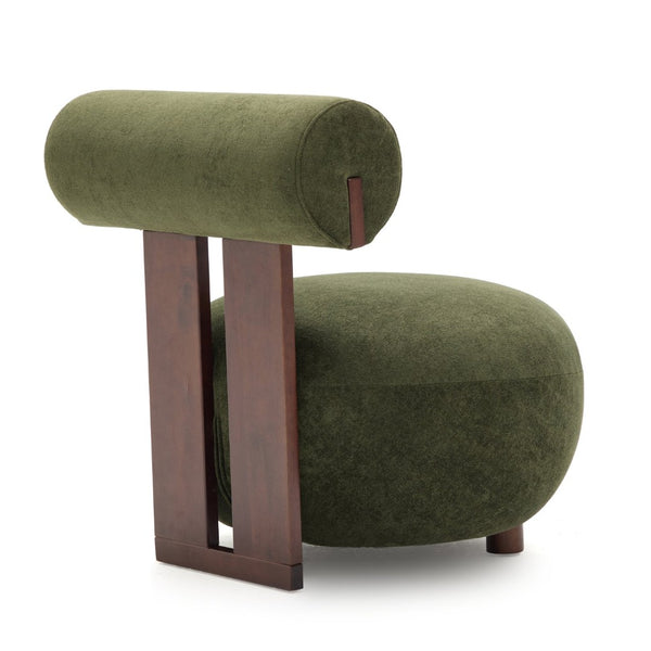 English Elm Modern Sculptural Velvet Accent Chair with Solid Wood Legs for Eclectic Living Spaces Olive Green,Walnut N776P420637G